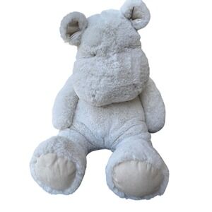 Pottery Barn Kids Hippo Plush Stitched Tummy Stuffed Animal Blue White PBK 16"